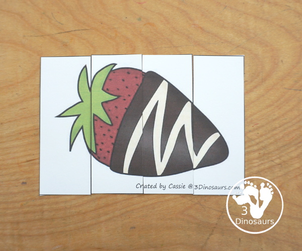 Valentines Pack - one of the four piece puzzles with a chocolate strawberry for a Valentines puzzles for preschool and prek.