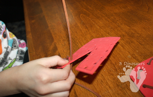 Lacing Red Pajamas activity for kids - 3Dinosaurs.com