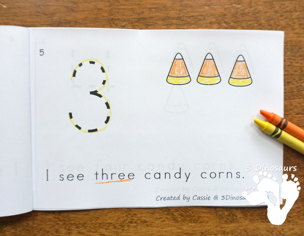 Free Candy Corn Counting Easy Reader Book - 2 sets of cards with a recording sheet and sorting mat for hands-on learning - 3Dinosaurs.com #printablesforkids #freeprintable #3dinosaurs #easyreaderbook #3dinosaurs #kindergarten