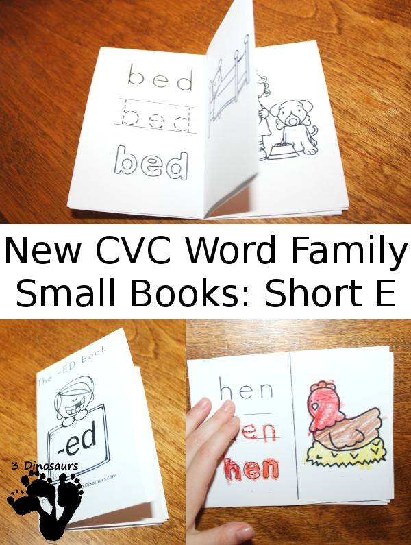 Free CVC Word Family Small Books: Short E: -ed, -en, -et - 3Dinosaurs.com