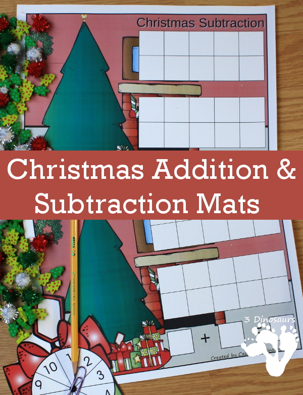 Free Hands-On Christmas Themed Addition & Subtraction Mats - 10 frames and adding from 1 to 20 - 3Dinosaurs.com