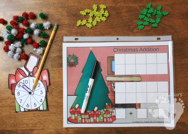 Free Hands-On Christmas Themed Addition & Subtraction Mats - 10 frames and adding from 1 to 20 - 3Dinosaurs.com