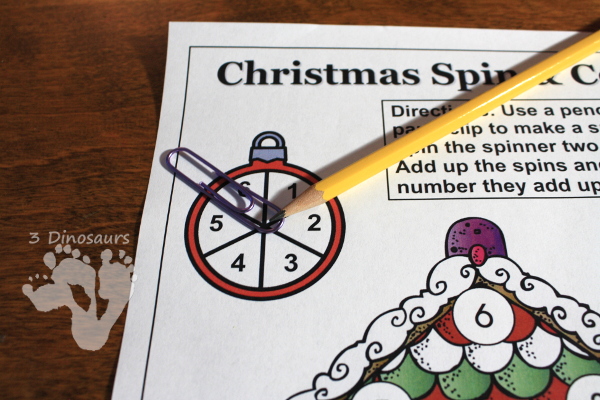 Free No-Prep Spin & Cover Christmas Math for Counting, Addition and Muliplication - 3Dinosaurs.com