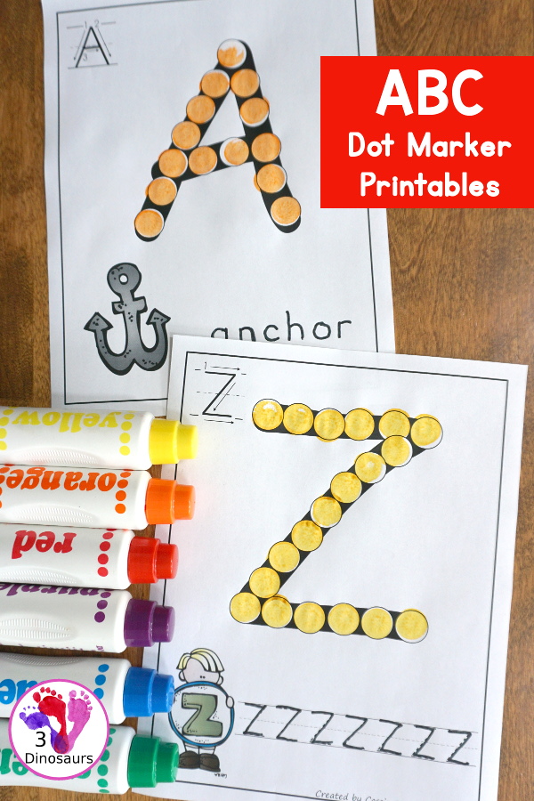 Free ABC Dot Marker Uppercase & Lowercase - 78 pages of printables with 2 options for each uppercase letter and lowercase letter. You have a letter and handwriting on each page. - 3Dinosaurs.com