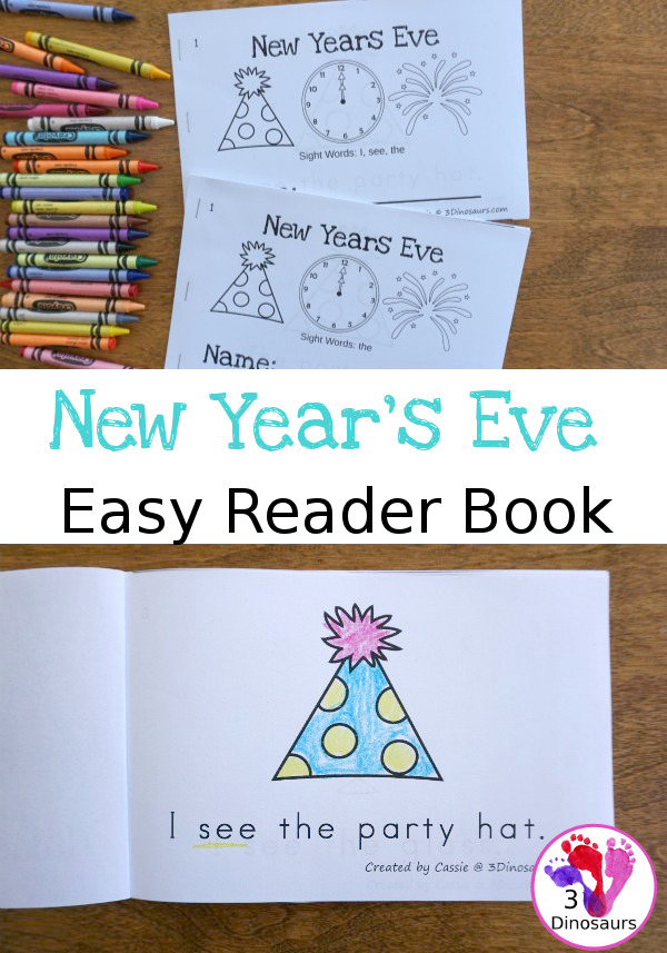 Free New Years Eve Early Reader Books - sight words: the, I, see with new years eve words for kids to learn- 3Dinosaurs.com
