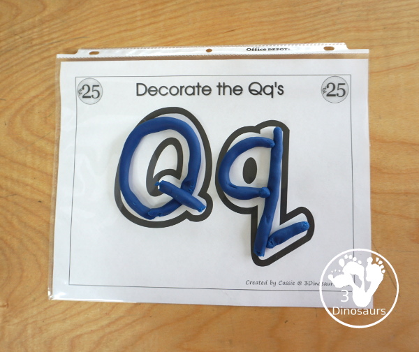 Free Romping & Roaring Q Pack: Letter Q is for Quarter - a letter Q pack that has prewriting, finding letters, tracing letters, coloring pages, shapes, puzzles and more - 3Dinosaurs.com