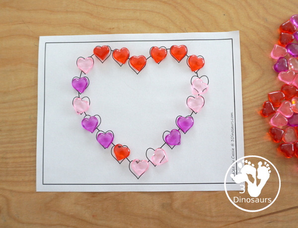 Free Heart Fine Motor Printables - with blank heart template, tracing hearts, dot marker hearts, and heart playdough mat - 3Dinosaurs.com