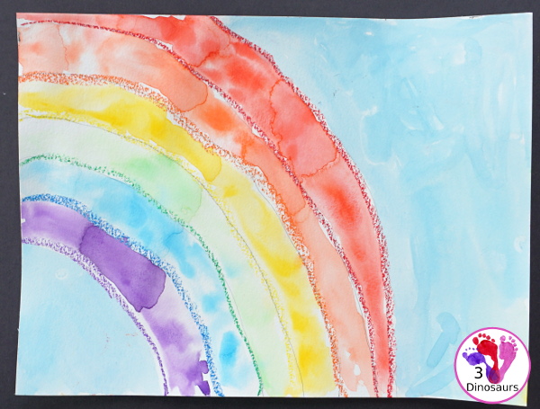Watercolor Rainbow Process Art - kids can great creative and explore how water spreads things out with this craft for St. Patricks Day or springtime - 3Dinosaurs.com