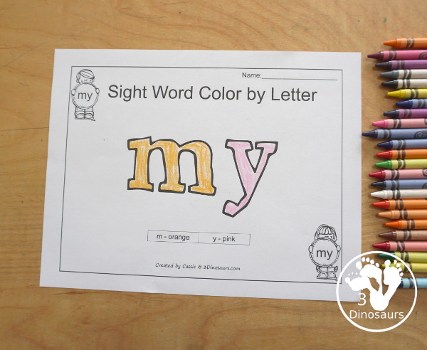 Romping & Roaring Preprimer Sight Words: look, make, me, my- 6 pages of activities for each preprimer sight words: look, make, me, my. These are great for easy to use learning centers - 3Dinosaurs.com