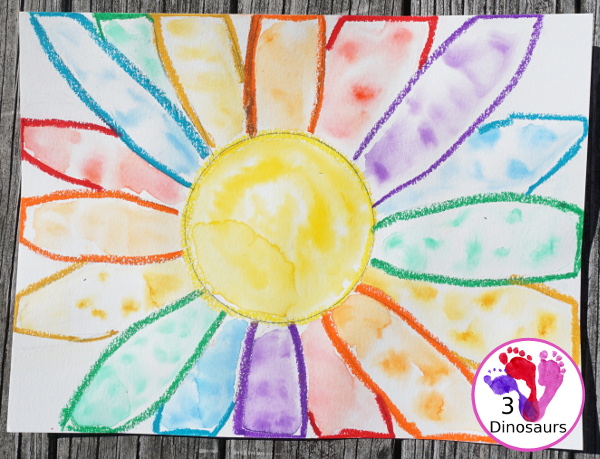 Watercolor Flower Process Art- kids can great creative and explore how water spreads things out with this craft for spring and flowers - 3Dinosaurs.com