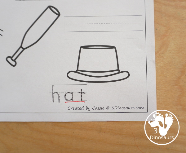 Free CVC Word Family Coloring Pages: Short A Vowel with ad, -ag, -am, -an, -ap, -ar, -at with tracing the words, coloring the pictures and draw their own short a word for the short a vowels plus ending - 3Dinosaurs.com