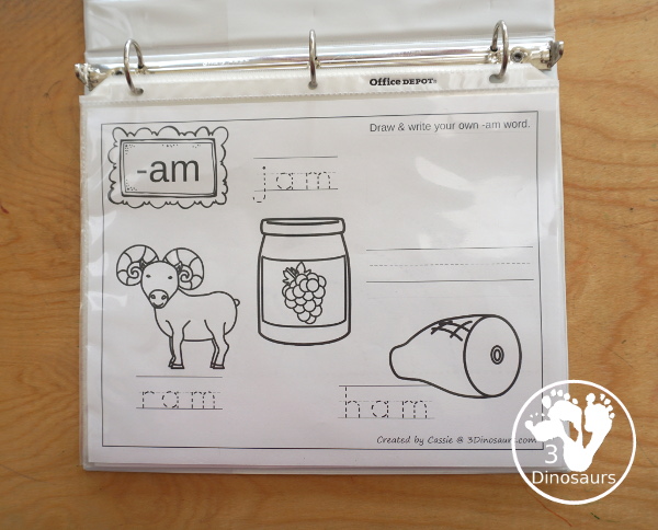 Free CVC Word Family Coloring Pages: Short A Vowel with ad, -ag, -am, -an, -ap, -ar, -at with tracing the words, coloring the pictures and draw their own short a word for the short a vowels plus ending - 3Dinosaurs.com