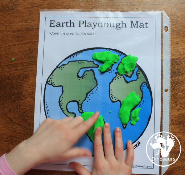 Free Earth Day Playdough Mats - ues the Earth playdough with green playdough on the land. - 3Dinosaurs.com