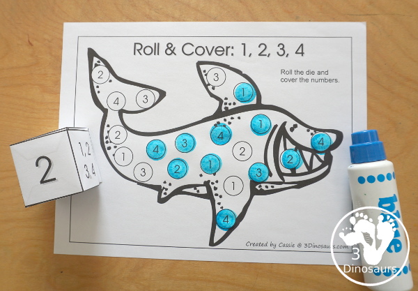 Free Romping & Roaring Number 1,2 , 3, 4 Review Pack with a mix of hands-on and no-prep number worksheets in black and white that work on review numbers 1, 2, 3, 4 - 3Dinosaurs.com