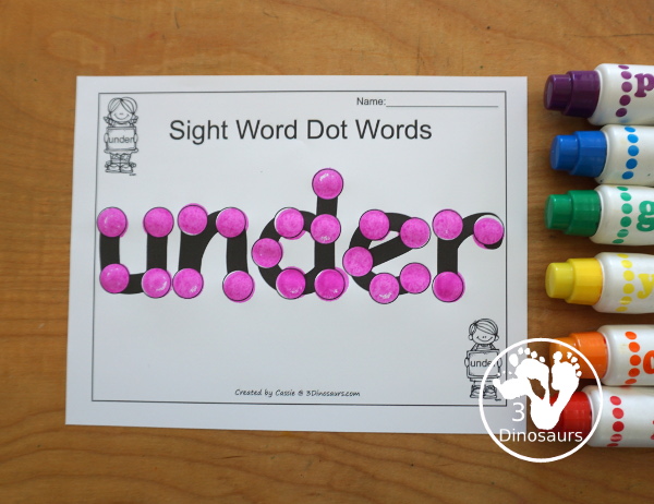 Free Romping & Roaring Primer Sight Words: Too, Under, Want, Was - you have 6 pages for each sight word that work on learning the sight word in different ways with reading, writing, and finding. 3Dinosaurs.com
