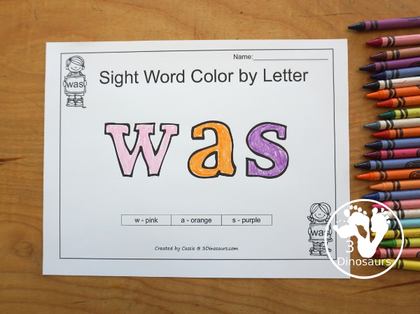 Free Romping & Roaring Primer Sight Words: Too, Under, Want, Was - you have 6 pages for each sight word that work on learning the sight word in different ways with reading, writing, and finding. 3Dinosaurs.com