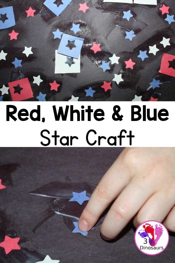 Red, White & Blue Star Craft - a fun star punch craft that is easy to do for kids of various ages. Kids will punch out the star and blue them on the black paper. A great Fourth of July Craft. 3Dinosaurs.com