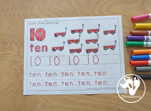 Free Number Coloring & Tracing Printable - It has 0 to 20 for the numbers. You have tracing numerical numbers and number words or writing numerical numbers and number words - 3Dinosaurs.com