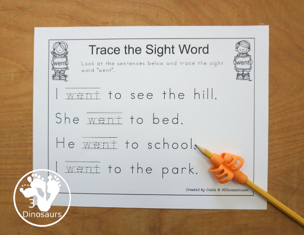 Free Romping & Roaring Primer Sight Words: Well, Went, What, White - you have 6 pages for each sight word that work on learning the sight word in different ways with reading, writing, and finding. 3Dinosaurs.com