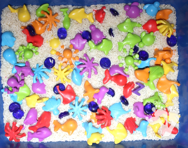 Ocean Counters Sensory Bin - a fun and easy to set up sensory bin with an ocean theme - 3Dinosaurs.com