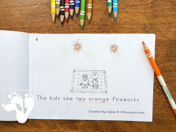 Free Fireworks Themed Counting & Color Word Easy Reader Book - numbers 0 to 10 with 10 colors words for kids to work on - 3Dinosaurs.com