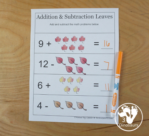 Free Leaves Activities Pack for Tot, Preschool, PreK, Kindergarten, & First Grade - A fun set of free printables with a fall leave themed with a mix of hands-on and no-prep printables - 3Dinosaurs.com