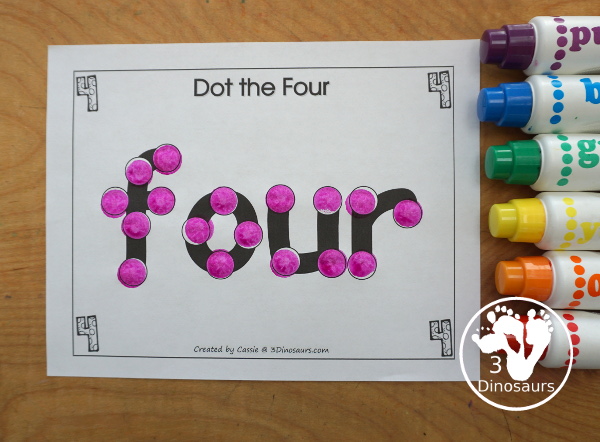 Free Romping and Roaring Number 4 Pack - with number 4 worksheets, number 4 puzzles, number 4 handwriting, number 4 dot marker worksheets and more for PreK and kindergarten age kids with a shirt theme. - 3Dinosaurs.com