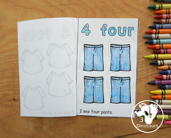 Free Romping and Roaring Number 4 Pack - with number 4 worksheets, number 4 puzzles, number 4 handwriting, number 4 dot marker worksheets and more for PreK and kindergarten age kids with a shirt theme. - 3Dinosaurs.com