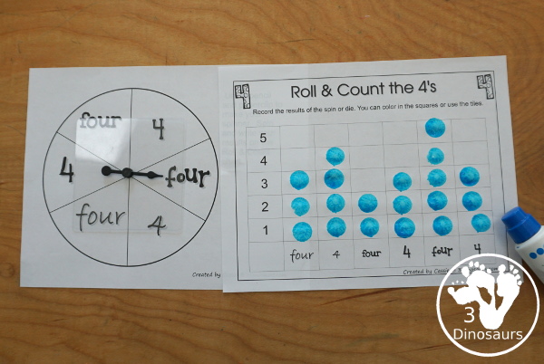 Free Romping and Roaring Number 4 Pack - with number 4 worksheets, number 4 puzzles, number 4 handwriting, number 4 dot marker worksheets and more for PreK and kindergarten age kids with a shirt theme. - 3Dinosaurs.com