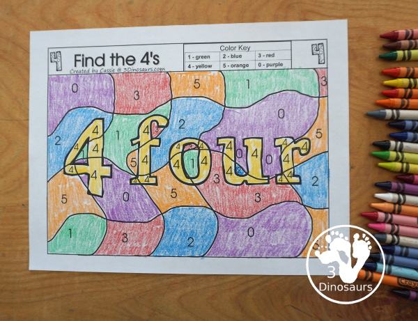 Free Romping and Roaring Number 4 Pack - with number 4 worksheets, number 4 puzzles, number 4 handwriting, number 4 dot marker worksheets and more for PreK and kindergarten age kids with a shirt theme. - 3Dinosaurs.com