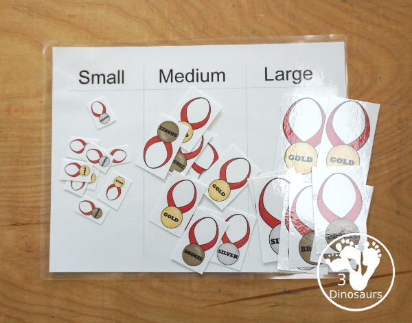 Free Summer Olympics Tot Printables - sorting gold medals by size - 3Dinosaurs.com