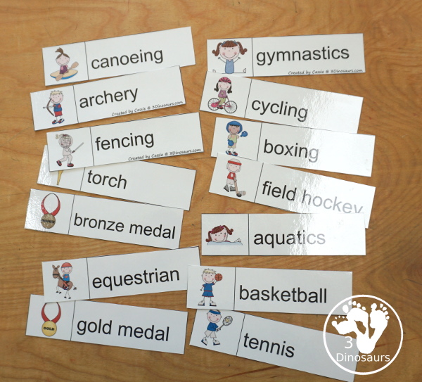 Free Summer Olympics Tot Printables - pocket chart vocab cards to display for kids - 3Dinosaurs.com