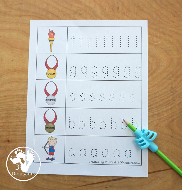Free Summer Olympics Tot Printables - tracing the beginning sounds of each of the words - 3Dinosaurs.com
