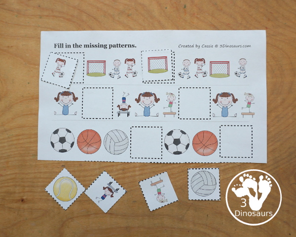 Free Summer Olympics Tot Printables - fill in the missing pattern worksheets work on AB and ABC pattern for kids - 3Dinosaurs.com