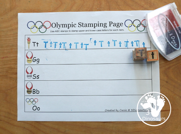 Free Summer Olympics Tot Printables - An easy letter stamping worksheet where kids stamp the beginning sound of the picture - 3Dinosaurs.com