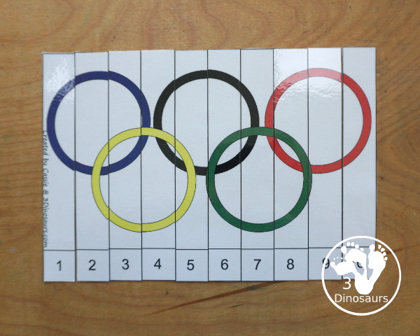 Free Summer Olympics Tot Printables - 10 piece puzzle with the Olympic ring colors- 3Dinosaurs.com