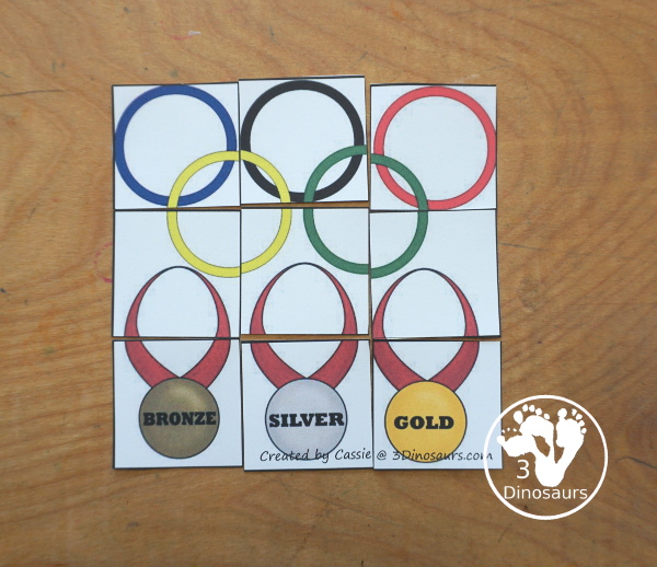 Free Summer Olympics Tot Printables - 9 piece puzzles with medals and Olympic Rings - 3Dinosaurs.com
