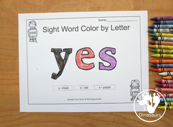 Free Romping & Roaring Primer Sight Words: Who, Will, With, Yes - you have 6 pages for each sight word that work on learning the sight word in different ways with reading, writing, and finding. 3Dinosaurs.com