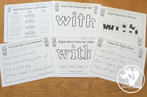 Free Romping & Roaring Primer Sight Words: Who, Will, With, Yes - you have 6 pages for each sight word that work on learning the sight word in different ways with reading, writing, and finding. 3Dinosaurs.com