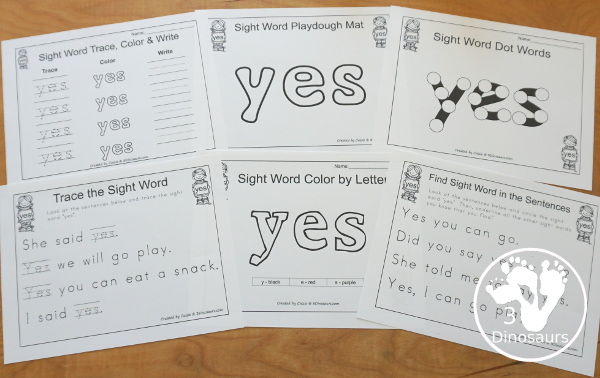 Free Romping & Roaring Primer Sight Words: Who, Will, With, Yes - you have 6 pages for each sight word that work on learning the sight word in different ways with reading, writing, and finding. 3Dinosaurs.com