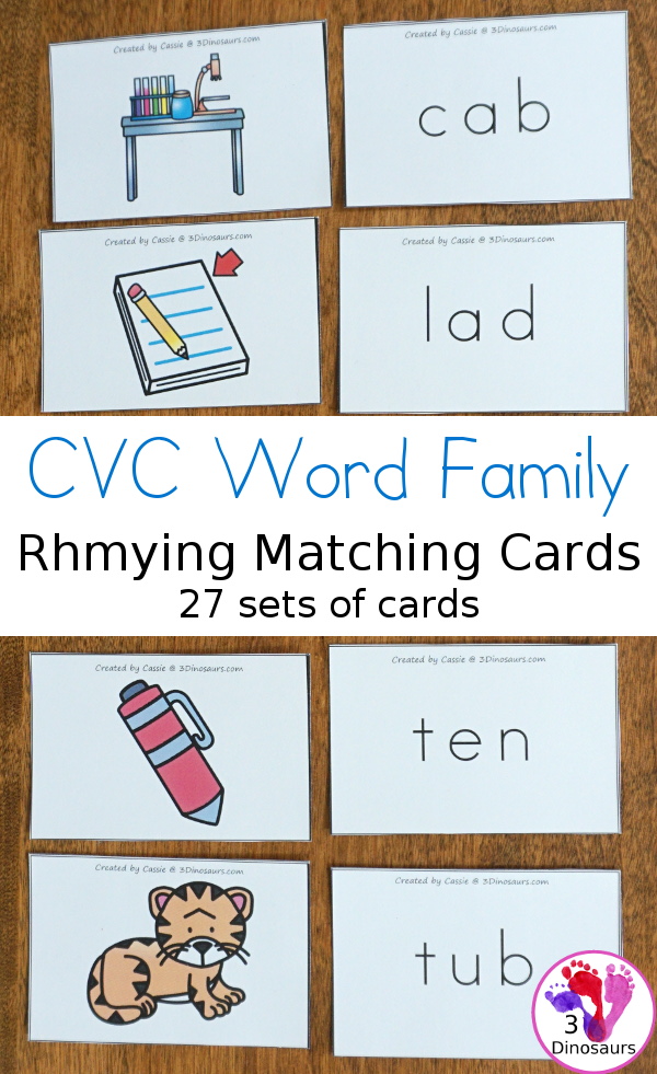 CVC Rhyming Matching Cards 3 Dinosaurs