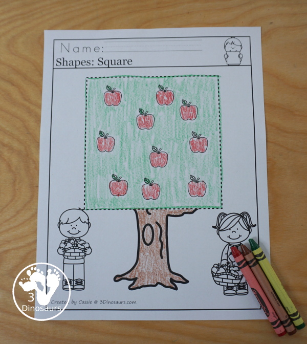 Apple Activity Pack: Shapes - 9 no-prep shape tracing pages with a single shape apple tree on each page. - 3Dinosaurs.com