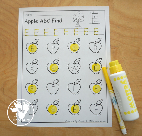 Apple Themed ABC Find: Uppercase or Lowercase with tracing $ has 52 pages of printables with tracing the letter and find the letter for kids. - 3Dinosaurs.com