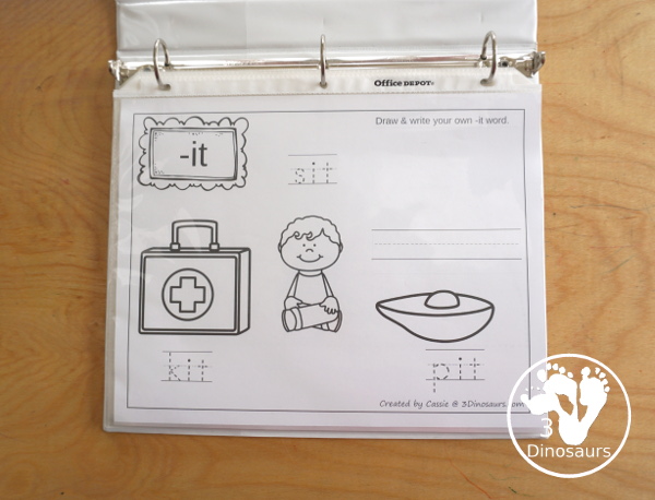 Free CVC Word Family Coloring Pages: Short I Vowel with ig, in, ip, it with tracing the words, coloring the pictures and draw their own short i word for the short i vowels plus ending - 3Dinosaurs.com