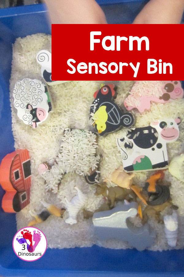 Farm Sensory Bin - a simple to put together rice and farm animals sensory bin that kids can use for sensory play. 3Dinosaurs.com