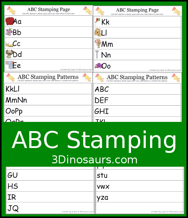 Free ABC Stamping Printables - patterns and uppercase and lowercase - 3Dinosaurs.com