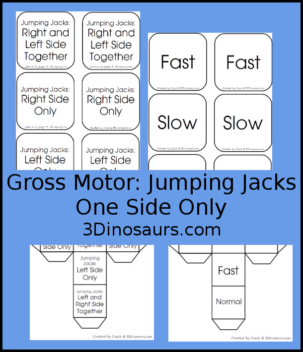 Gross Motor Fun: Jumping Jacks Dice: One Side only free printable - 3Dinosaurs.com