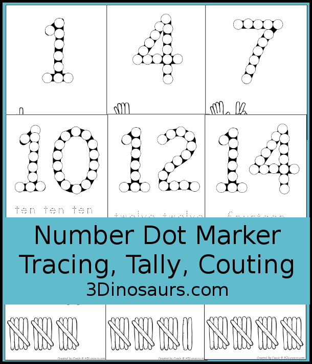 Number Dot Marker Pages - a dot marker number printable that is free that works great for learning numbers. A fun way to work on numbers. And these are unique dot markers printable. - 3Dinosaurs.com
