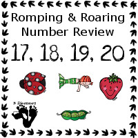 Romping & Roaring Number 17, 18, 19, 20 Review Pack Set 1 - 17: bugs, 18: fruit, 19: veggies, 20: mermaid - 3Dinosaurs.com