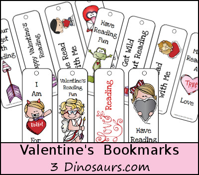 FREE Valentine's Themed Bookmarks - 3Dinosaurs.com